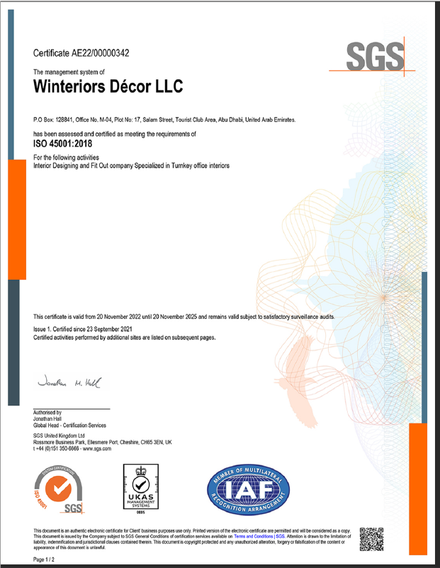 ISO 45001:2018 Certificate